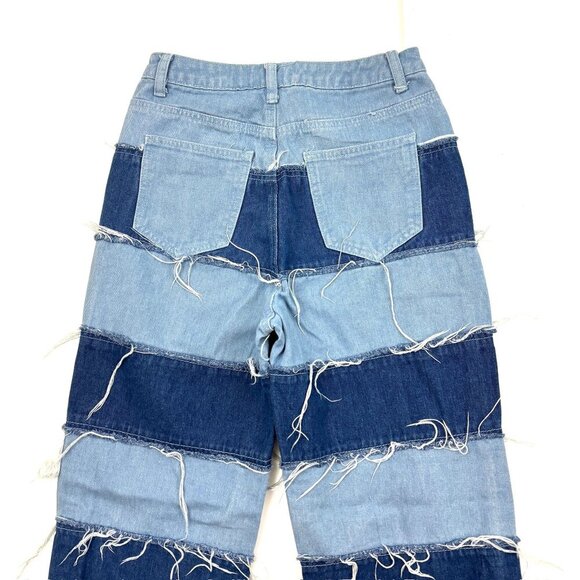 Shein Baggy Straight Raw Hem Women's size 4 Two Tone Stripes Blue Denim jeans - Picture 4 of 4